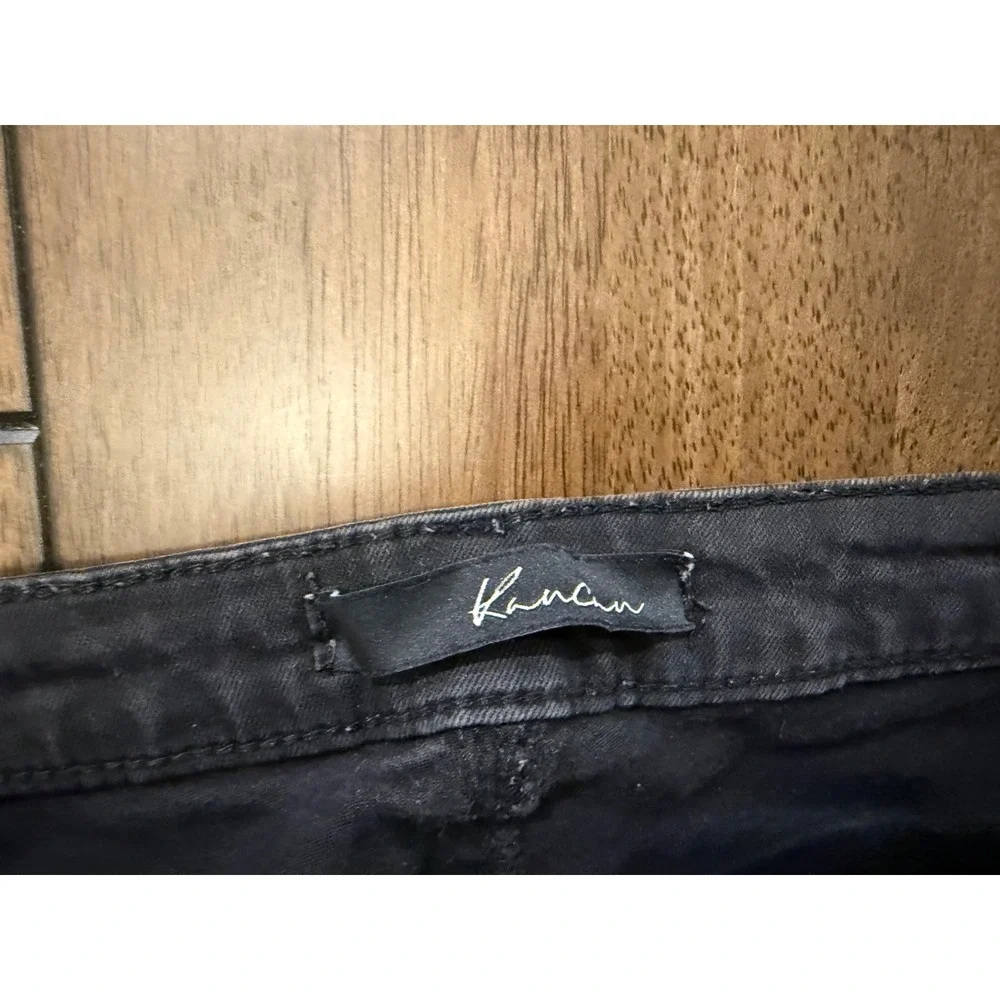 KanCan Black Skinny Jeans Mid Rise Raw Hem Frayed‎ Ankle Faded Denim